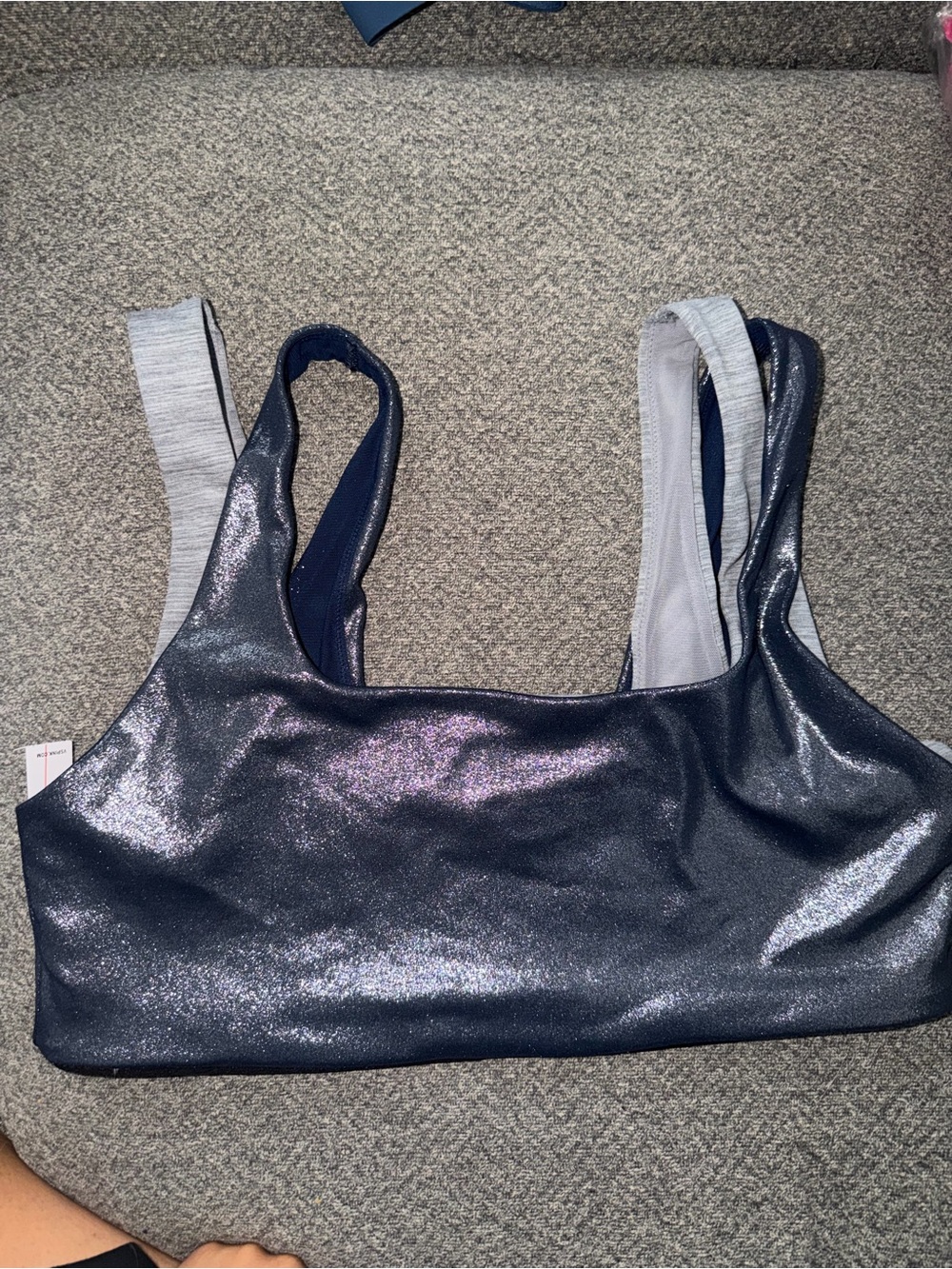 NWT - XL - VS PINK metallic double Scoop Sports Bra - Navy & Gray